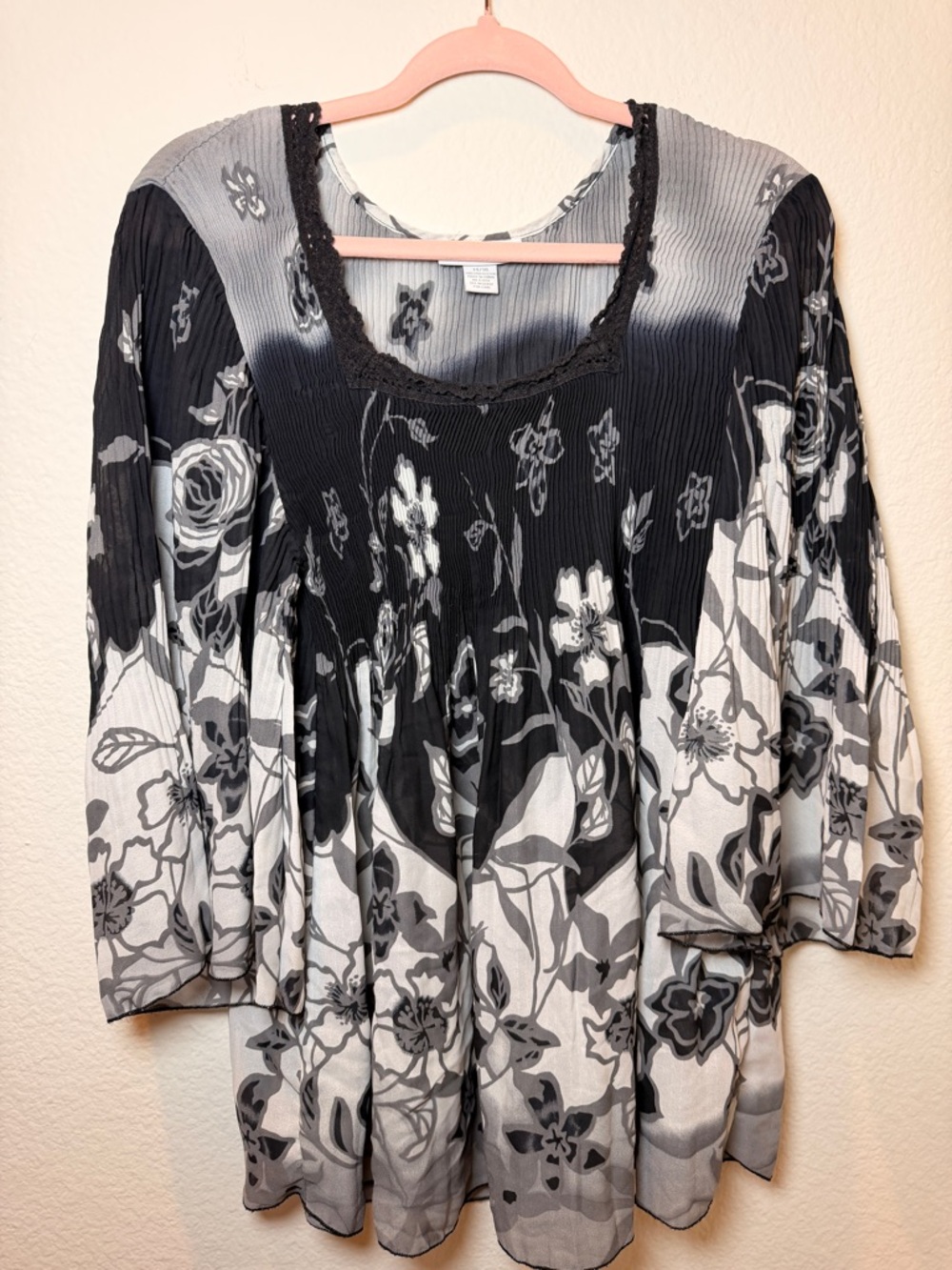 Whimsigoth Fairy Grunge Babydoll Bell Sleeve Top Y2K Flowy Dark Romance 14/16